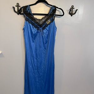 Vintage Gotham Nightgown Royal Blue with Black Lace Size Small